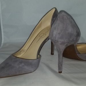 Grey suede pumps